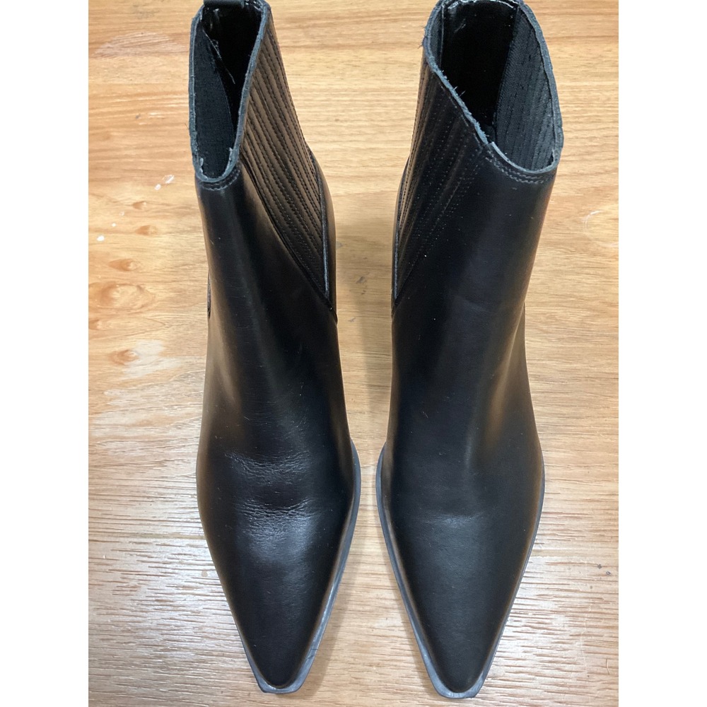 Marc Fisher LTD Black Leather Pointed Toe Ankle Boots Low Block Heel Womens 8M - Picture 2 of 4